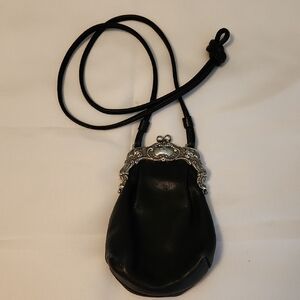 Brighton Vintage Black Leather Bag with Elegant Silver Accents